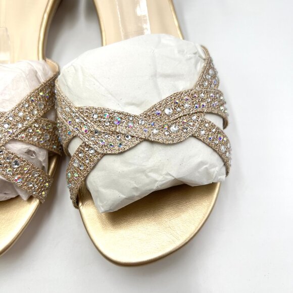 6.5W 6.5 WIDE WIDTH‎ Touch Ups Lena Champagne Gold Low Wedge Dress Sandals Shoes - Picture 5 of 15